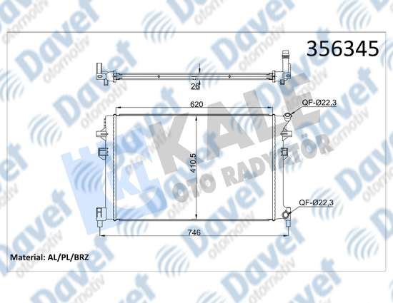 KALE 356345 Su Radyatoru Audi A3 Q3 Tt - Seat Ateca Leon - Skoda Karoq Kodiaq Octavia Iv-V Superb Iii - Volkswagen Golf Vii Passat Tiguan Touran Arteon 1.4/1.5tsi 2.0tdi 12=> (Brazing) (620x410.5x26)